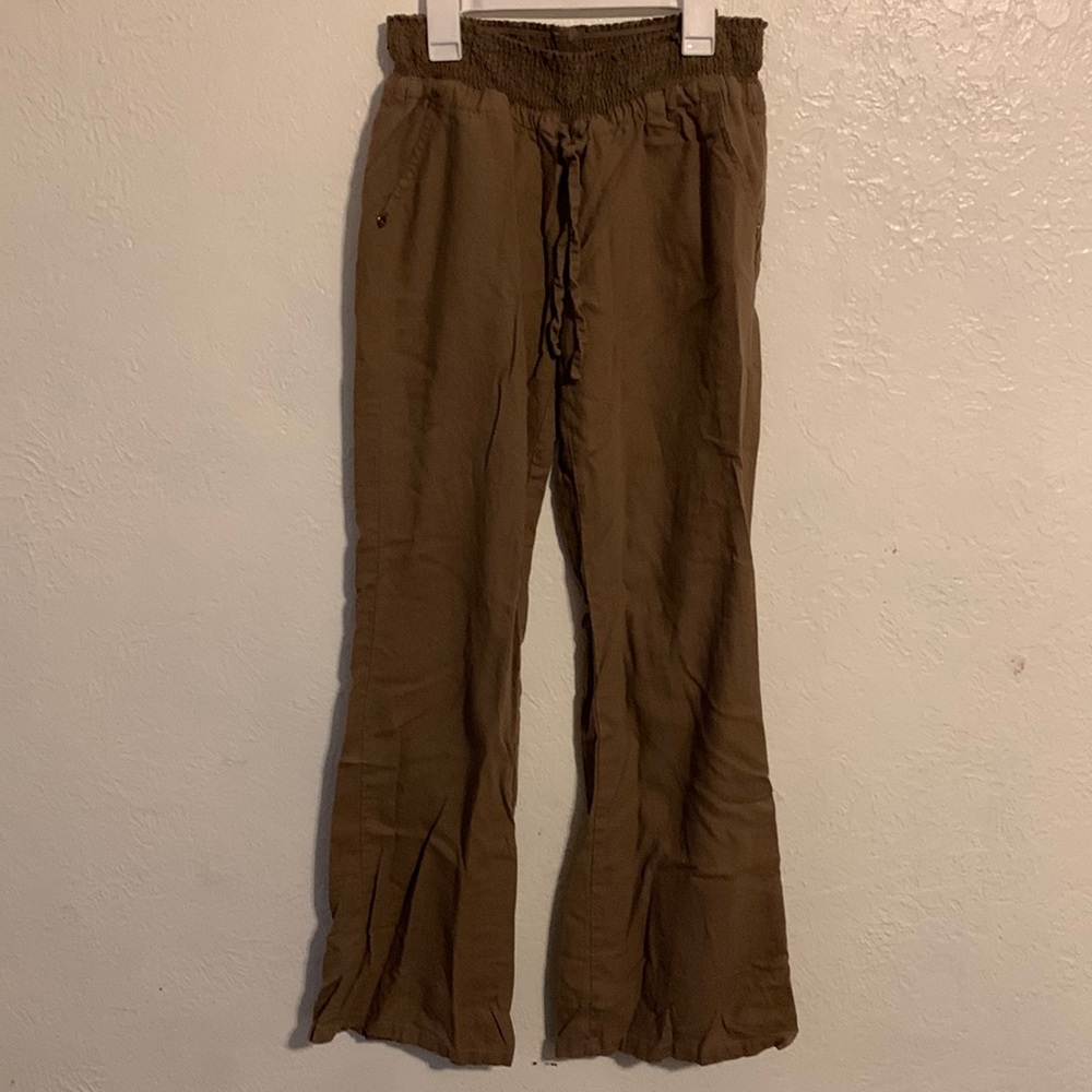 Cute linen pants, size L, deep grey-brown khaki color